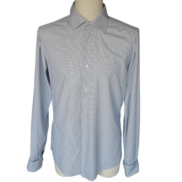 MEXX French Cuff SZ M Semi Slim Fit Men's Blue & White Check Button Up Shirt - Picture 1 of 15